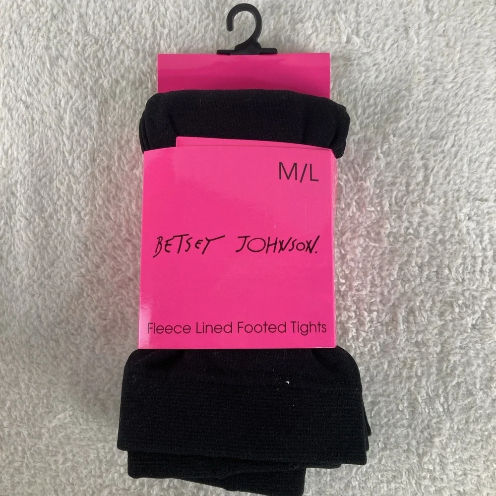 Betsey Johnson‎ Fleece Lined Footed Tights Black M/L